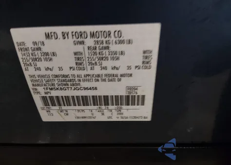 2018 Ford Explorer Sport z USA, uszkodzony, nr VIN 1FM5K8GT7JGC96458